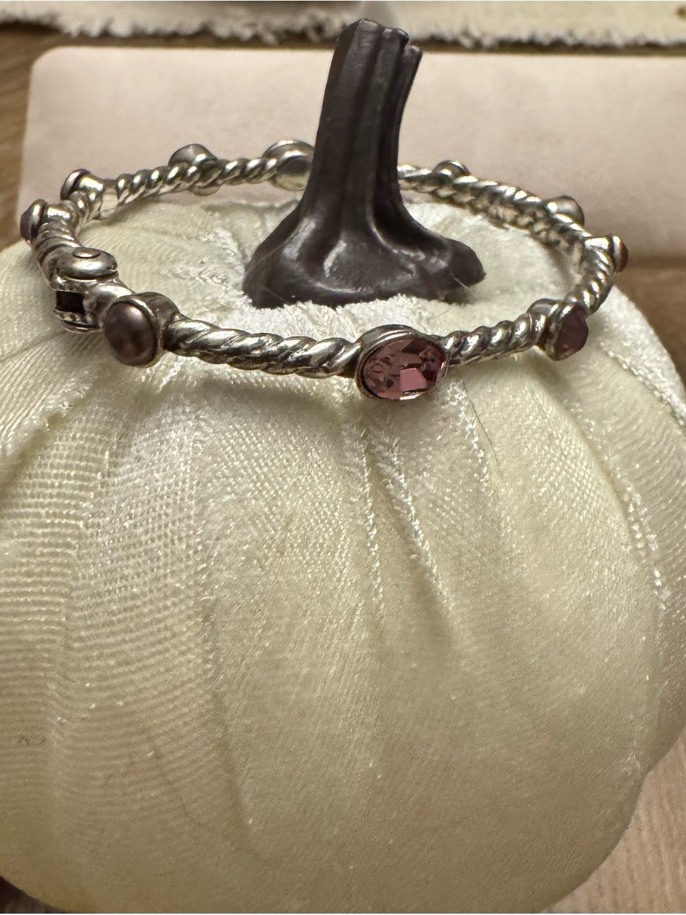 Brighton Silver-Tone Twisted Bangle with Purple Stones